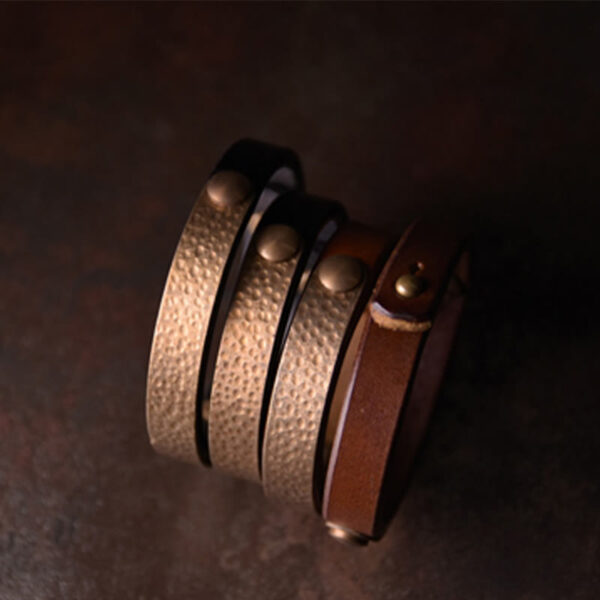 Vintage Handmade Texture Copper Brass Leather Wealth Bracelet Bangle - 图片 8