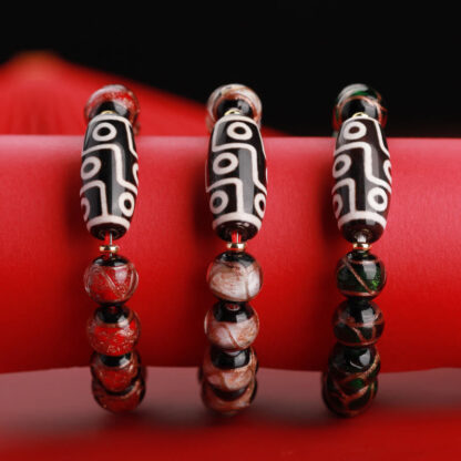 Tibetan Nine-Eye Dzi Bead Three-eyed Dzi Bead Liuli Glass Bead Wealth Bracelet - 图片 11