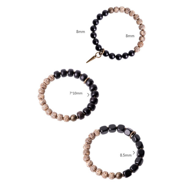 Buddha Stones Tibetan Bodhi Seed Black Obsidian Ebony Wood Copper Peace Bracelet - 图片 14