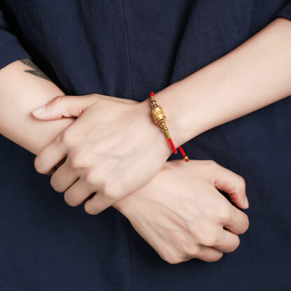 Buddha Stones 999 Sterling Silver Om Mani Padme Hum Luck Red String Bracelet - 图片 3
