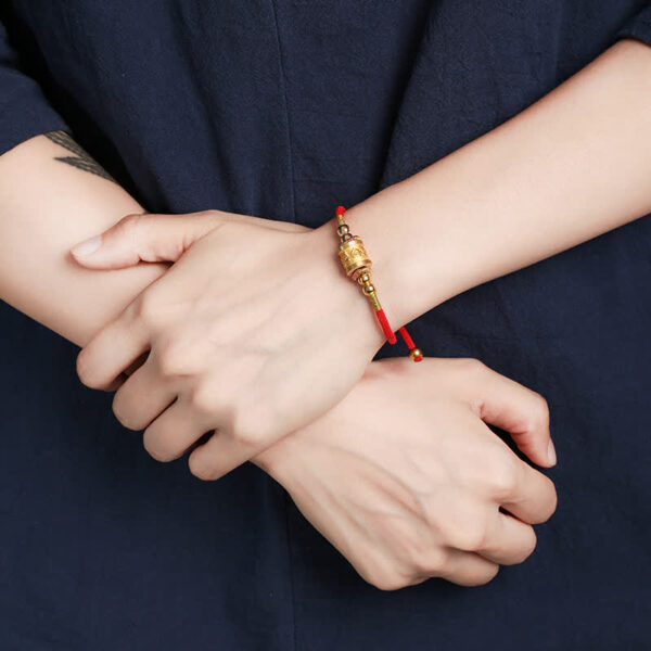 Buddha Stones 999 Sterling Silver Om Mani Padme Hum Luck Red String Bracelet - 图片 3