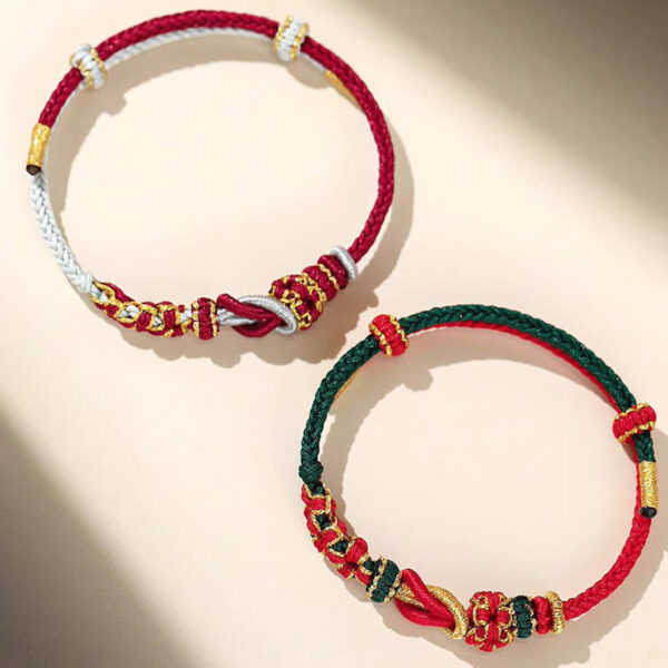 Handmade Peach Blossom Knot Eight Thread Peace Knot Luck Protection Bracelet - 图片 8