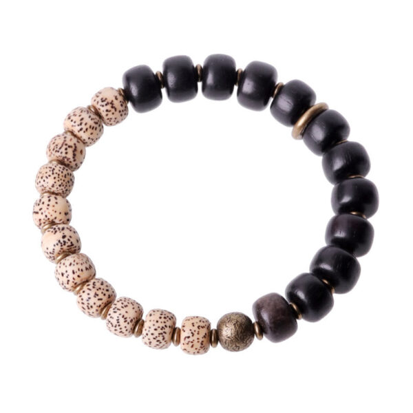 Buddha Stones Tibetan Bodhi Seed Black Obsidian Ebony Wood Copper Peace Bracelet - 图片 11