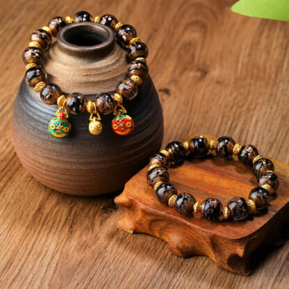 Gold Swallowing Beast Family Charm Liuli Glass Bead Fortune Bracelet - 图片 10