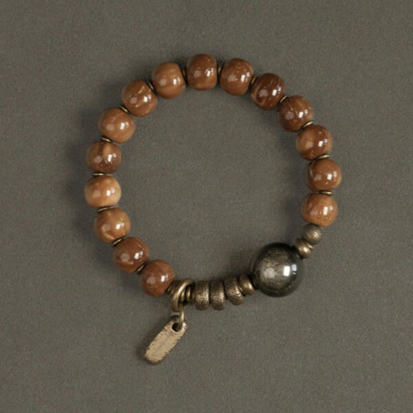 Kuka Seed Tiger Eye Gold Sheen Obsidian Copper Wealth Luck Bracelet - 图片 8