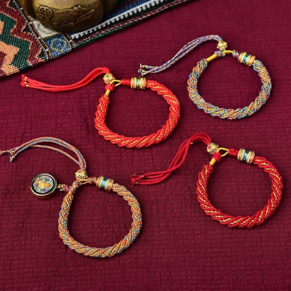 Buddha Stones Tibetan Handmade Luck Thangka Prayer Wheel Charm Weave String Bracelet - 图片 29