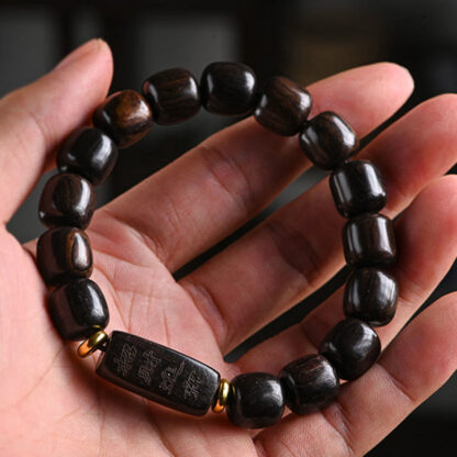 Tibetan Ebony Wood Barrel Beads Lucky And Treasure Balance Bracelet - 图片 13