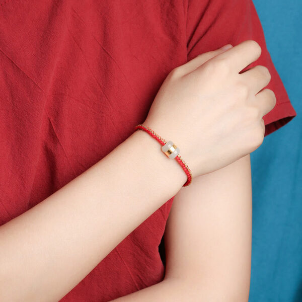 Buddha Stones 999 Gold Hetian White Jade Om Mani Padme Hum Fu Character Luck Braided Bracelet - 图片 6