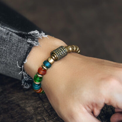 Tibetan Colorful Glass Beads Copper Wealth Bracelet - 图片 7