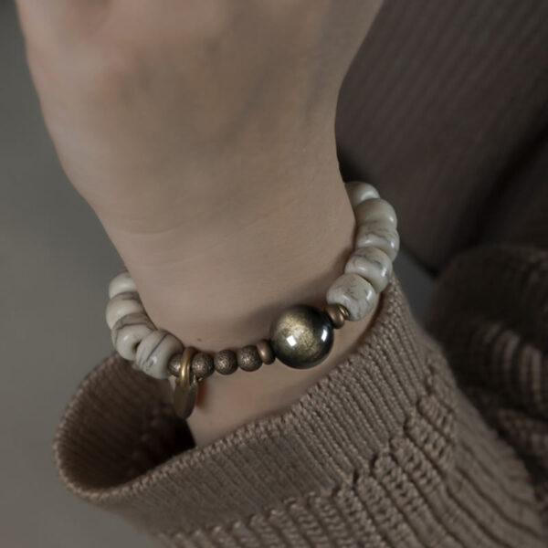 Tibetan Yak Bone Gold Sheen Obsidian Brass Bead Strength Bracelet - 图片 11