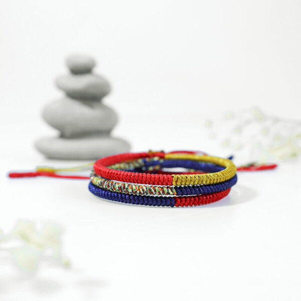 Buddha Stones Tibet Handmade Multicolor King Kong Knot Faith Protection Braided Two-Color String Bracelet - 图片 4