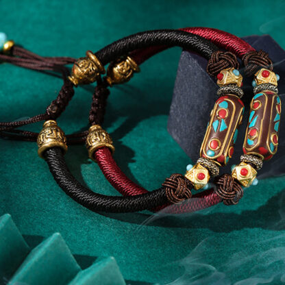 Buddha Stones Handmade Tibetan Turquoise Om Mani Padme Hum Strength Braided Bracelet - 图片 15