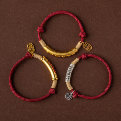 999 Sterling Silver Tibet Handmade Om Mani Padme Hum Fu Character TopRank Character Luck Braided Bracelet - 图片 2