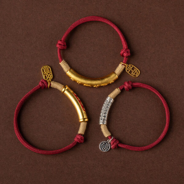 999 Sterling Silver Tibet Handmade Om Mani Padme Hum Fu Character TopRank Character Luck Braided Bracelet - 图片 2
