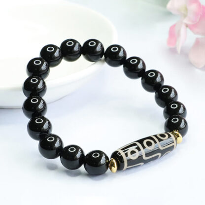 Tibetan Nine-Eye Dzi Bead Black Onyx Power Bracelet - 图片 2