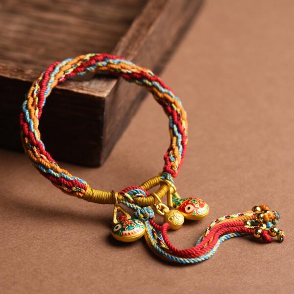Gold Swallowing Beast Family Luck Reincarnation Knot Braid Colorful String Bracelet - 图片 3