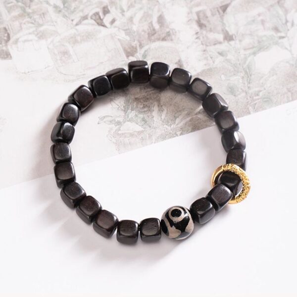 Tibetan Ebony Wood Dzi Bead Balance Calm Bracelet - 图片 4