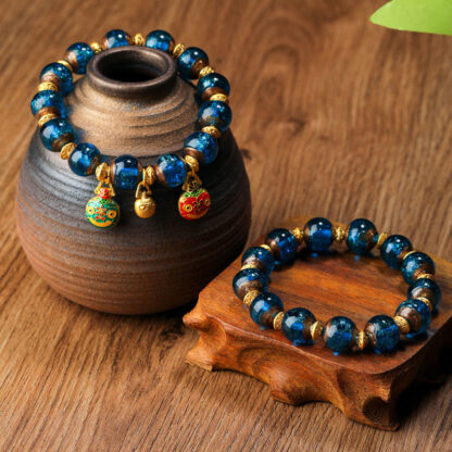 Gold Swallowing Beast Family Charm Liuli Glass Bead Fortune Bracelet - 图片 16
