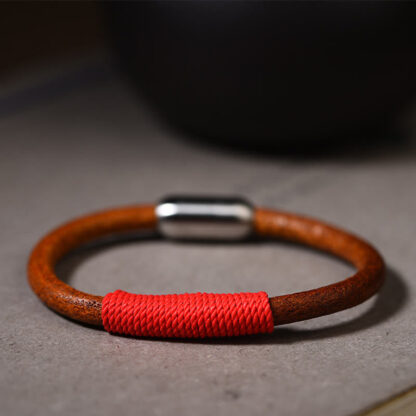 Tibetan Leather Handmade Five Elements Luck Braid String Buckle Bracelet - 图片 13