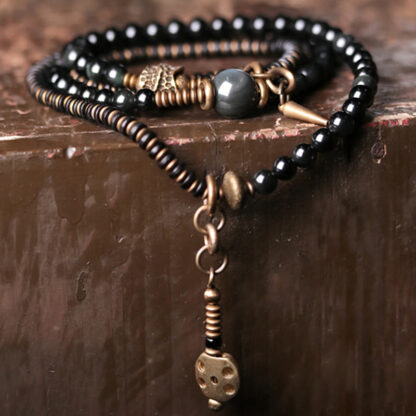 Buddha Stones Rainbow Obsidian Ebony Wood Copper Positive Multilayer Bracelet - 图片 2