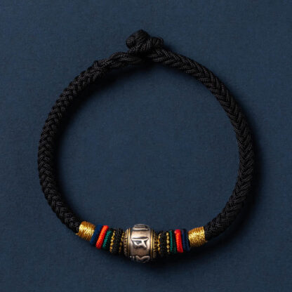 925 Sterling Silver Tibet Handmade Om Mani Padme Hum Luck Protection King Kong Knot Braided Bracelet - 图片 14