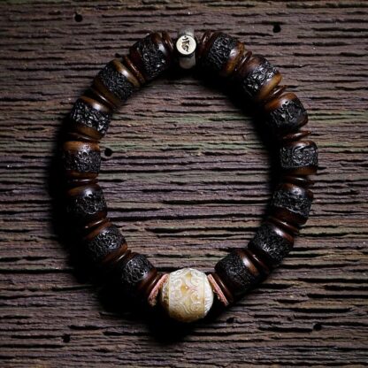 925 Sterling Silver Chinese Zodiac Natal Buddha Handmade Tibet Yak Bone Strength Bracelet