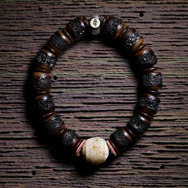 925 Sterling Silver Chinese Zodiac Natal Buddha Handmade Tibet Yak Bone Strength Bracelet
