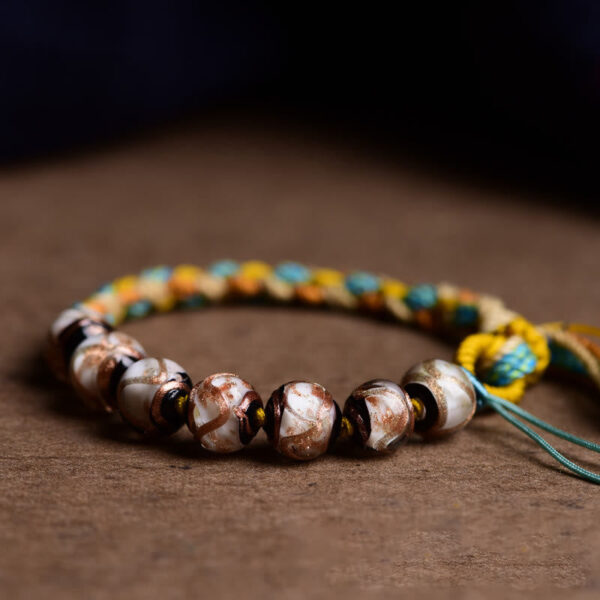 Handmade Multicolored Rope Liuli Glass Bead Fortune Braided Bracelet - 图片 4