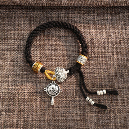 Handmade Tibetan Om Mani Padme Hum Fu Character Luck Fortune Braided Bracelet - 图片 6