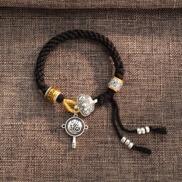 Handmade Tibetan Om Mani Padme Hum Fu Character Luck Fortune Braided Bracelet - 图片 6