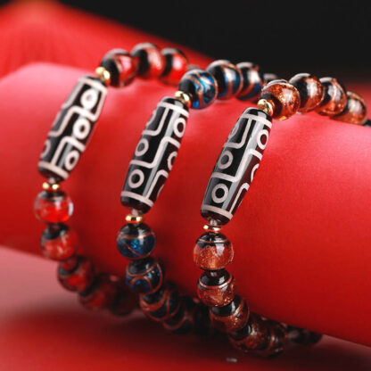 Tibetan Nine-Eye Dzi Bead Three-eyed Dzi Bead Liuli Glass Bead Wealth Bracelet - 图片 12