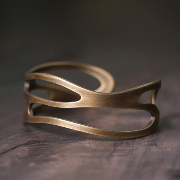 Vintage Curved Copper Brass Wealth Adjustable Cuff Bracelet Bangle - 图片 6