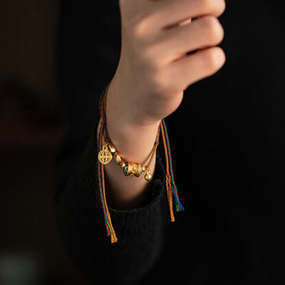 Buddha Stones Tibetan Handmade Om Mani Padme Hum Prayer Wheel Protection Strength String Bracelet - 图片 4