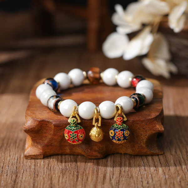 Gold Swallowing Beast Family Charm Liuli Glass Colorful Porcelain Bead Luck Bracelet - 图片 7
