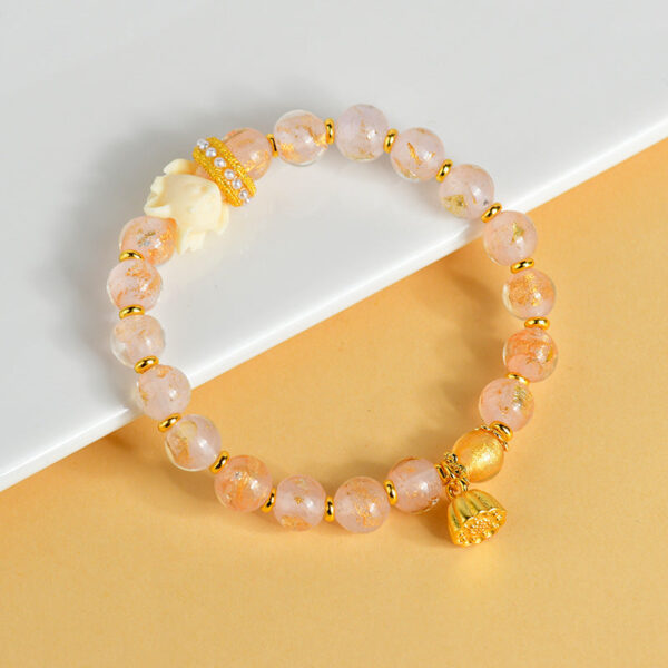 Tibetan Incense Ash Liuli Glass Bead Lucky Nine Tailed Fox Lotus Charm Bracelet