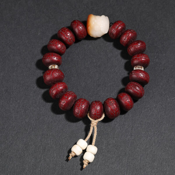 Tibet Bodhi Seed Dzi Bead Dancing Lion Luck Bracelet Wrist Mala - 图片 7