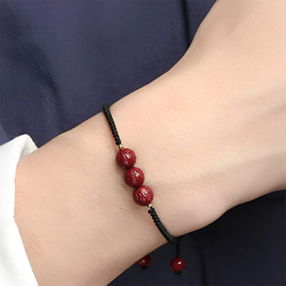 Handmade Cinnabar Om Mani Padme Hum Engraved Beads Blessing Braided Bracelet - 图片 8