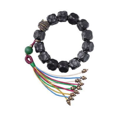 Tibet Ebony Wood Copper Peace Tassel Wrist Mala Bracelet - 图片 14