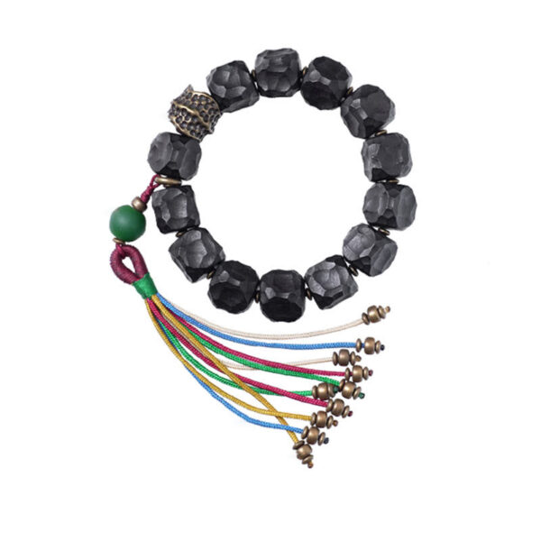 Tibet Ebony Wood Copper Peace Tassel Wrist Mala Bracelet - 图片 14