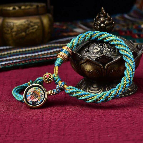 Buddha Stones Tibetan Handmade Luck Thangka Prayer Wheel Charm Weave String Bracelet - 图片 26