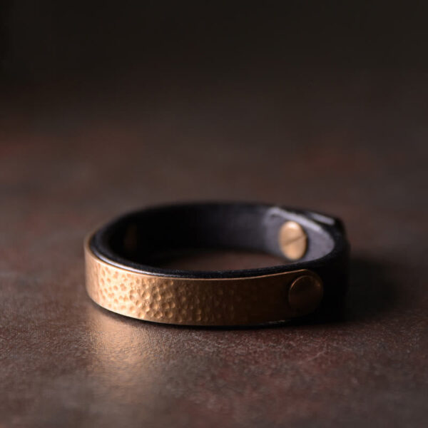 Vintage Handmade Texture Copper Brass Leather Wealth Bracelet Bangle - 图片 14