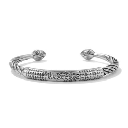 Buddha Stones Tibetan Om Mani Padme Hum Heart Sutra Purity Cuff Bracelet - 图片 14