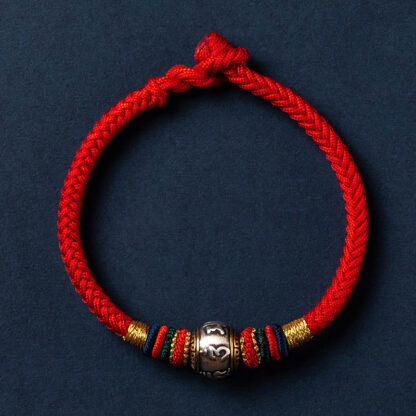 925 Sterling Silver Tibet Handmade Om Mani Padme Hum Luck Protection King Kong Knot Braided Bracelet - 图片 6
