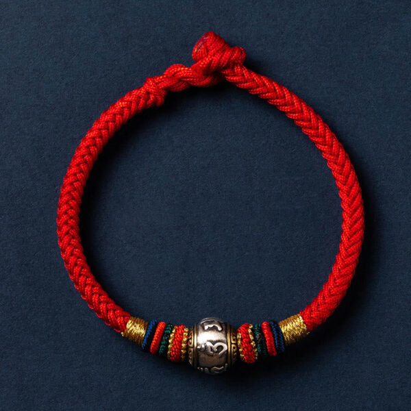 925 Sterling Silver Tibet Handmade Om Mani Padme Hum Luck Protection King Kong Knot Braided Bracelet - 图片 6