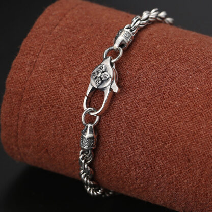 925 Sterling Silver Tibet Om Mani Padme Hum Double Dorje Vajra Twisted Design Peace Love Bracelet - 图片 4