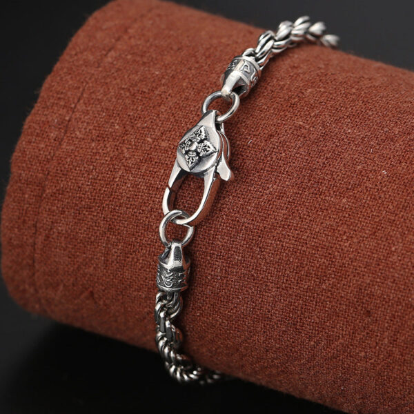 925 Sterling Silver Tibet Om Mani Padme Hum Double Dorje Vajra Twisted Design Peace Love Bracelet - 图片 4