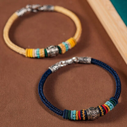 Handmade 925 Sterling Silver Tibetan Om Mani Padme Hum Purity Braided Bracelet - 图片 2