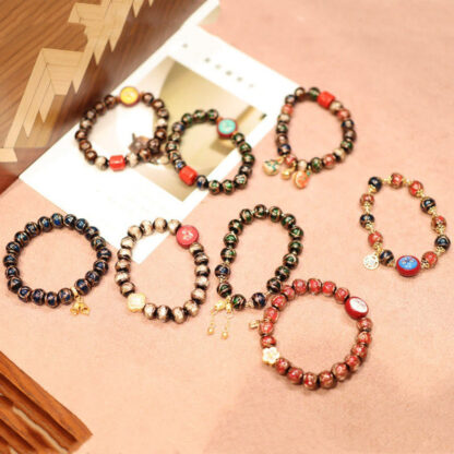 Buddha Stones Tibetan Gold Swallowing Beast Family Five God Of Wealth Thangka Fortune Bead Bracelet - 图片 3