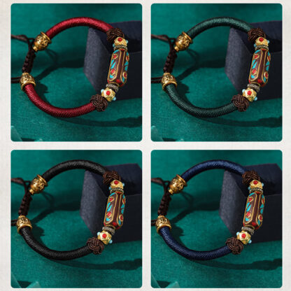 Buddha Stones Handmade Tibetan Turquoise Om Mani Padme Hum Strength Braided Bracelet - 图片 18