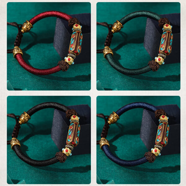 Buddha Stones Handmade Tibetan Turquoise Om Mani Padme Hum Strength Braided Bracelet - 图片 18